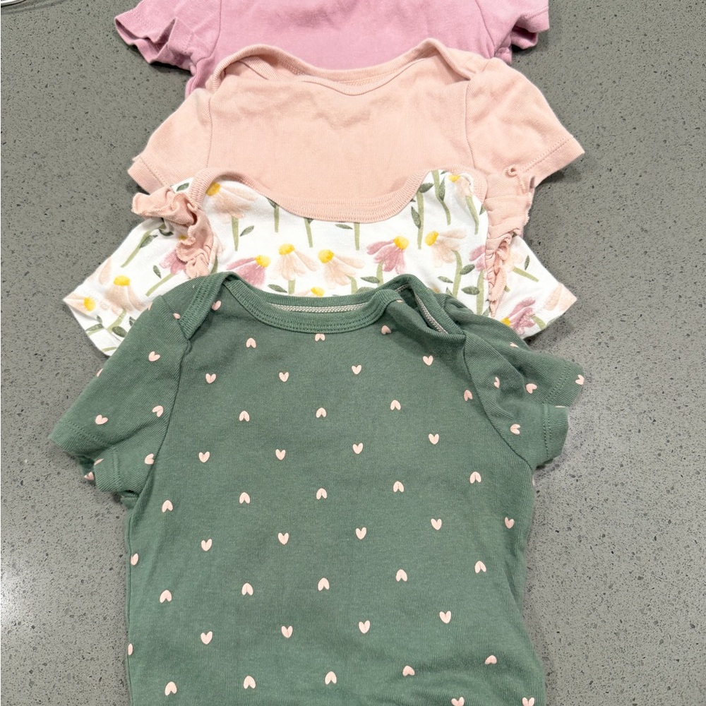 Cloud Island Baby Bodysuit Set in Green and Pink Floral